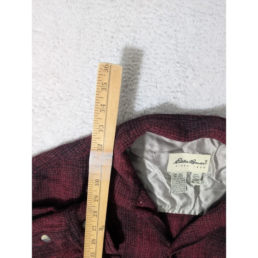 Vintage Eddie Bauer Men's XL Tall 1990s Red Plaid WOOL Long Sleeve Shirt Flannel